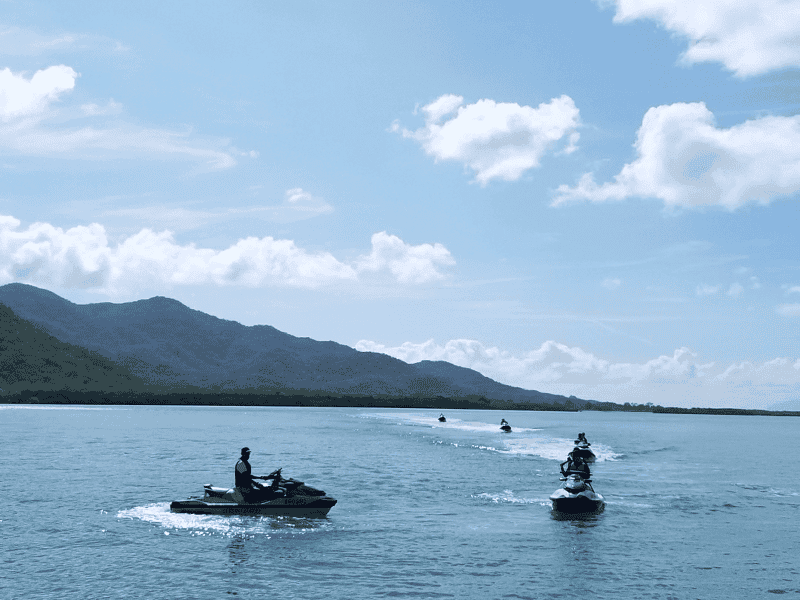Guests coming to stop on a magnetic island express jet ski tour