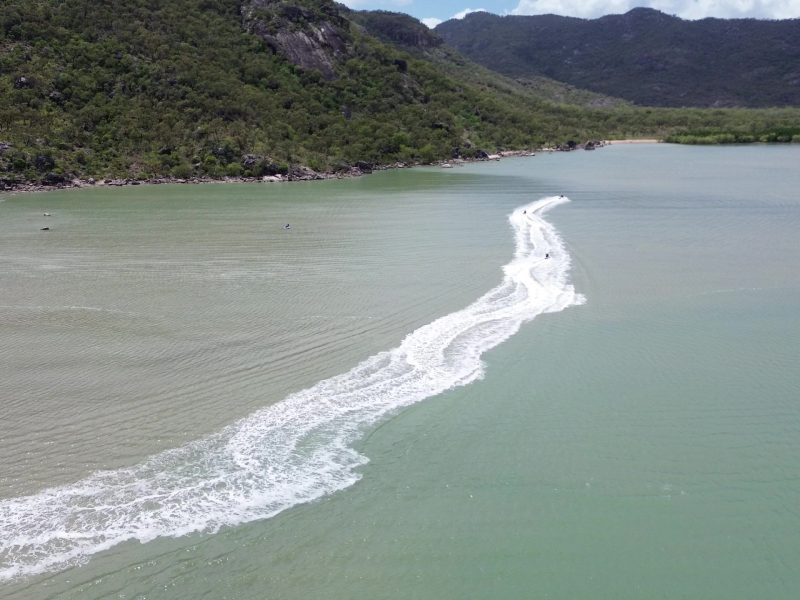 Drone image of guests touring on a jet ski tour to cape Cleveland